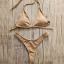 Hanging neck gathered split bikini