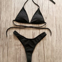 Hanging neck gathered split bikini