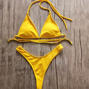 Hanging neck gathered split bikini