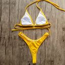 Hanging neck gathered split bikini