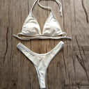 Hanging neck gathered split bikini