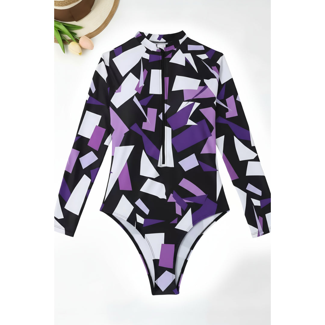 Women's 3d Digital Printing Long Sleeve One-piece Swimsuit