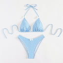 Split Plaid Printed Banded Bikini Swimsuit For Women