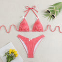 Split Plaid Printed Banded Bikini Swimsuit For Women